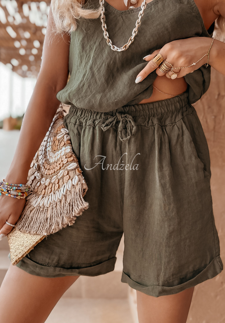 Krótkie lniane spodenki Summery Essentials khaki