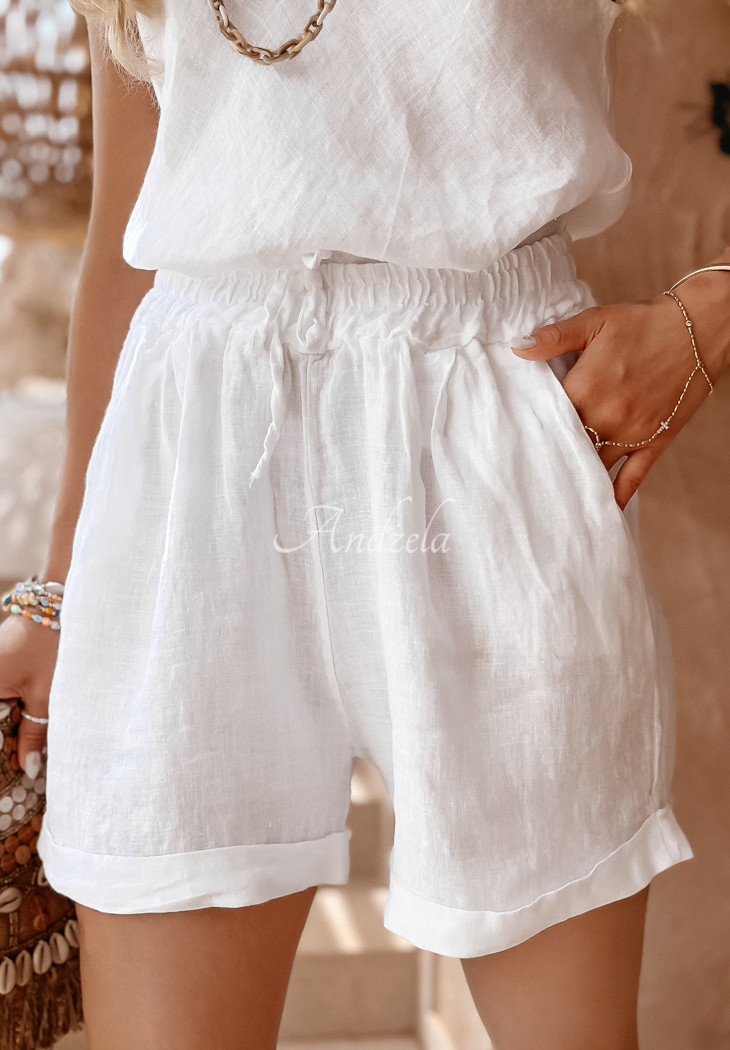 Krótkie lniane spodenki Summery Essentials ecru