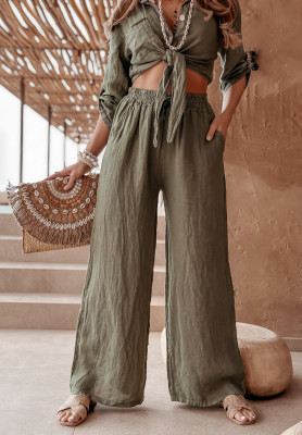 Lniane spodnie Summery Essentials khaki