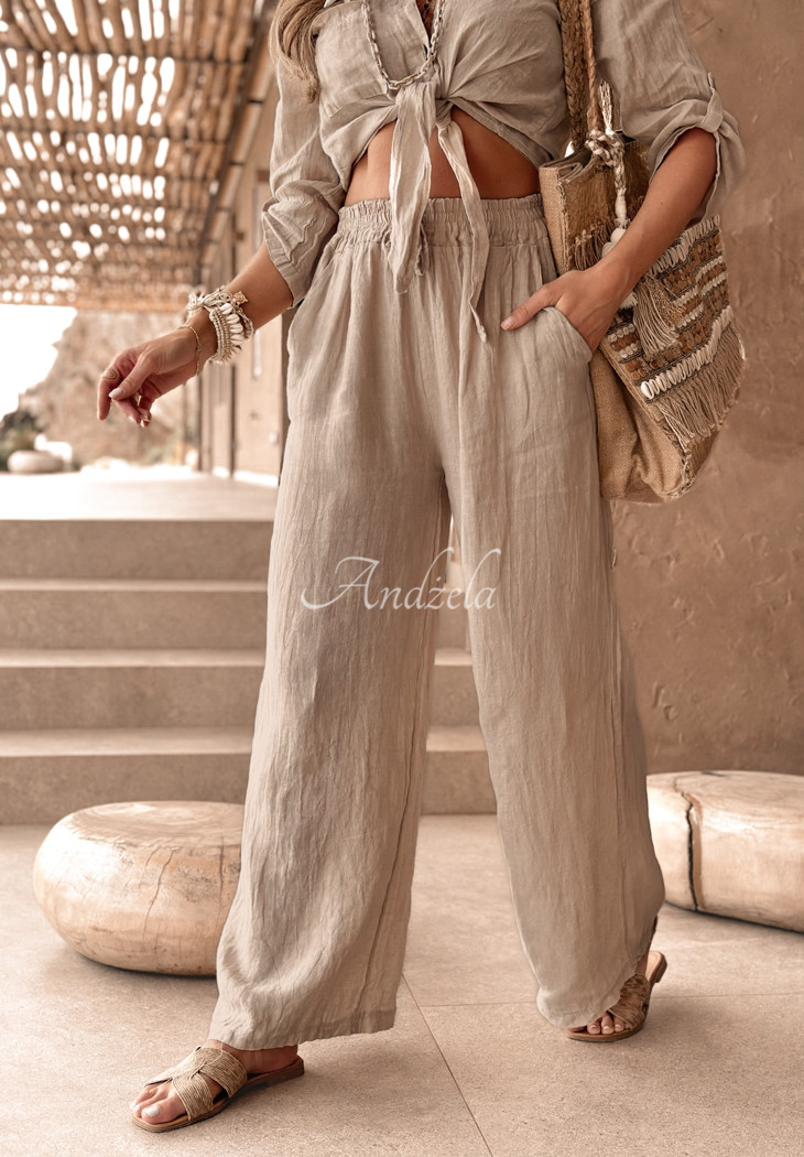 Lniane spodnie Summery Essentials beżowe