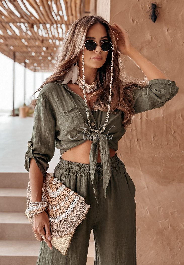 Short linen shirt with ties Summery Essentials khaki