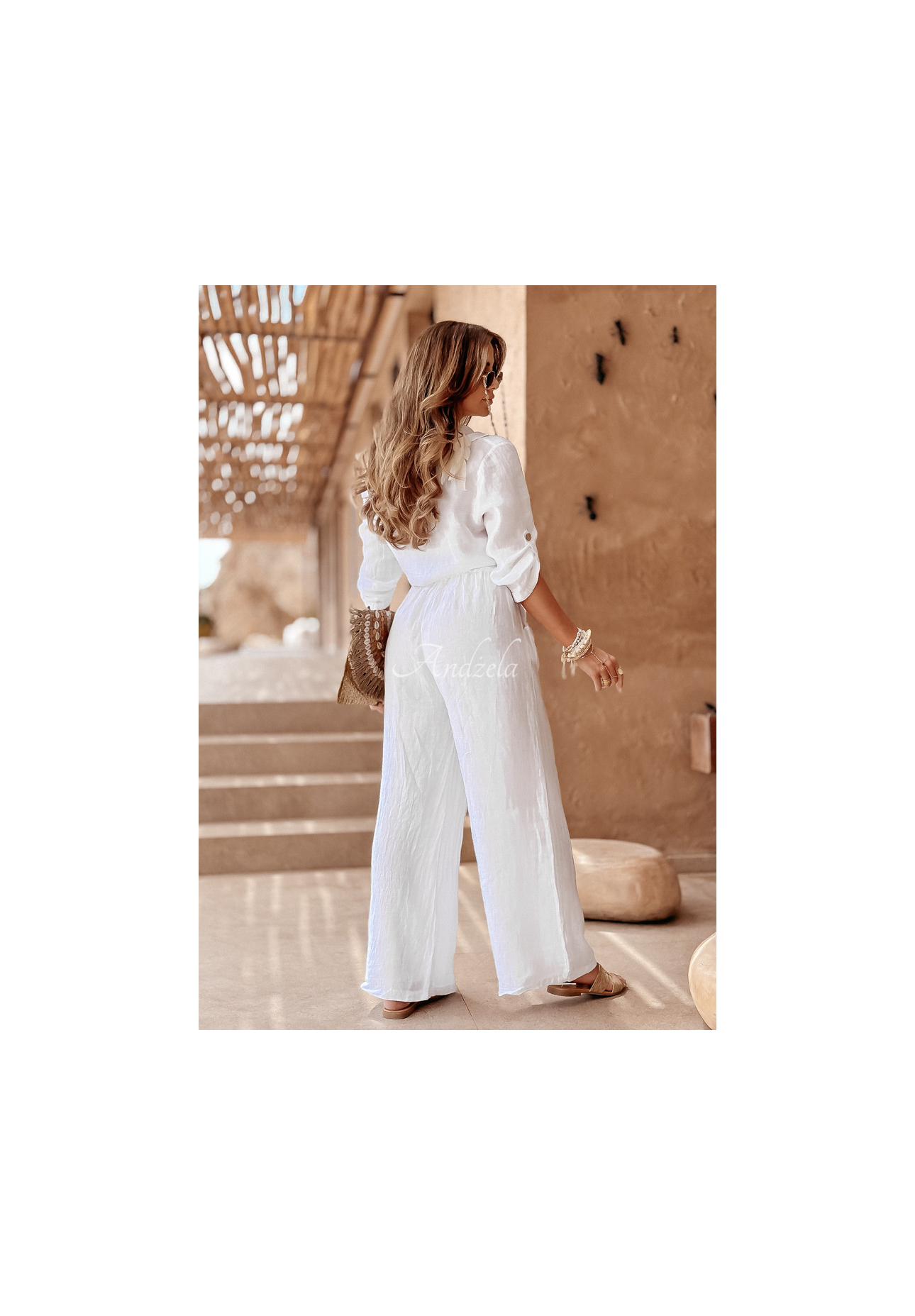 Kurzes Leinenhemd mit Bindung Summery Essentials Ecru