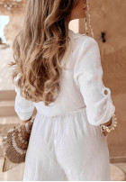 short lniana Shirt z wiązaniem Summery Essentials in ecru