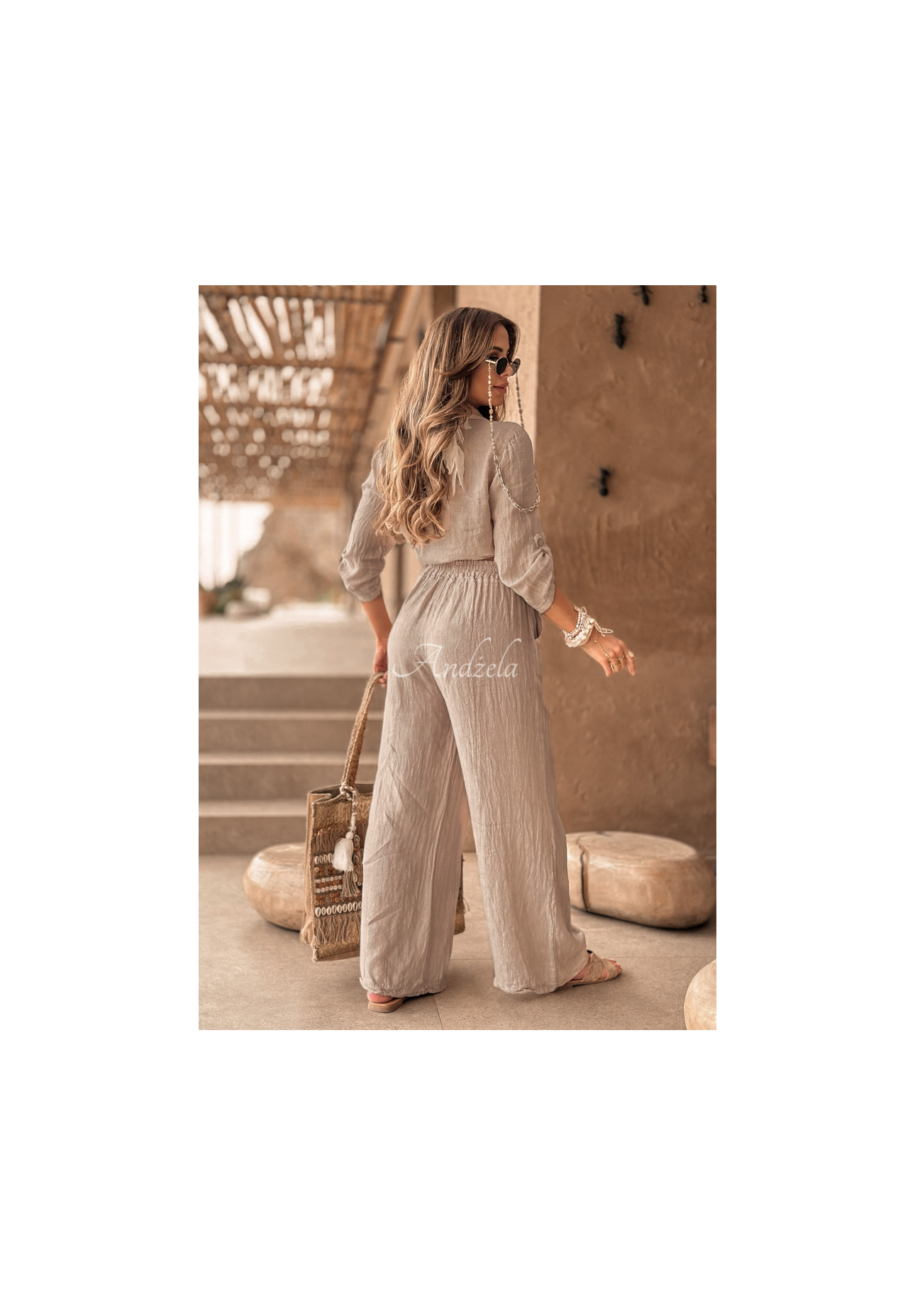 Kurzes Leinenhemd mit Bindung Summery Essentials Beige