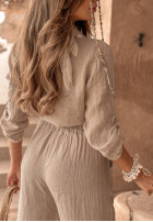 short lniana Shirt z wiązaniem Summery Essentials in beige