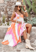 Kleid maxi tie dye Beach Style różowo-Orange