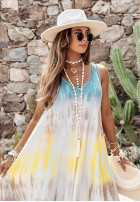 Kleid maxi tie dye Beach Style niebiesko-Gelb