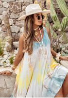 Kleid maxi tie dye Beach Style niebiesko-Gelb