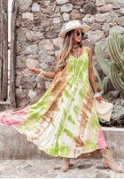 Kleid maxi tie dye Beach Style zielono-Camel