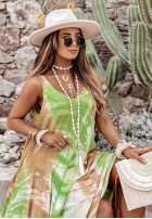 Kleid maxi tie dye Beach Style zielono-Camel