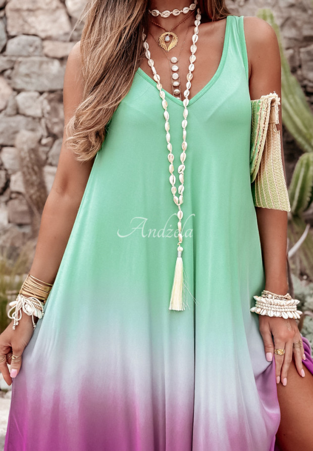 Maxi Kleid mit Ombre-Effekt Beach Style Mintgrün-Lila