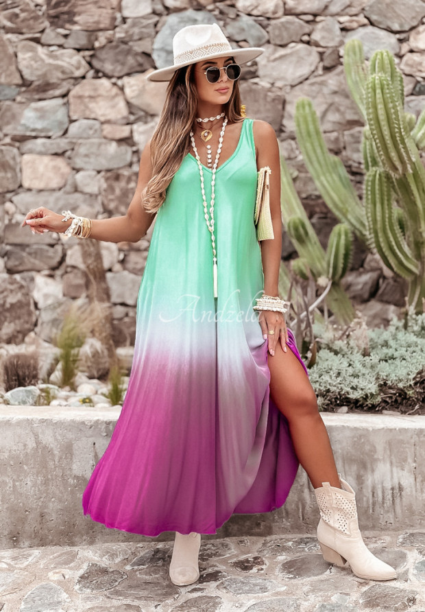 Maxi Kleid mit Ombre-Effekt Beach Style Mintgrün-Lila