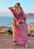 Wzorzysta Kleid maxi z wiązaniem Bombay Rosa