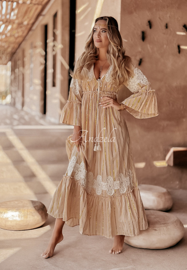 Kleid mit Verzierungen boho Seaside Beach Beige