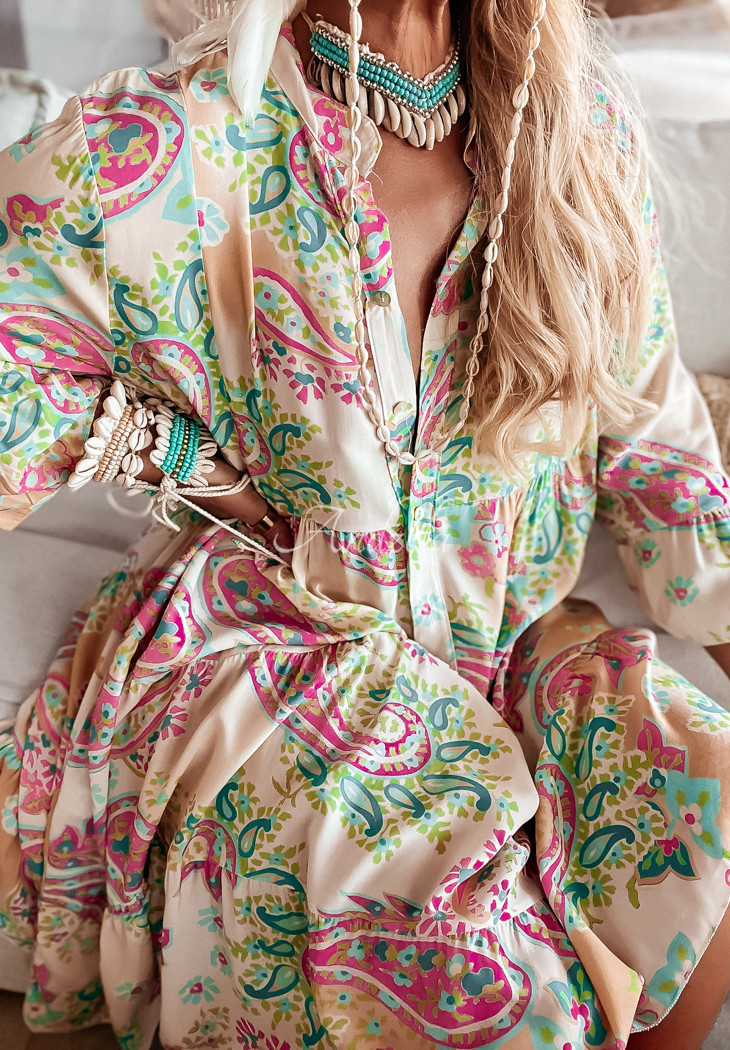 Patterned Magnala Aria beige and pink dress