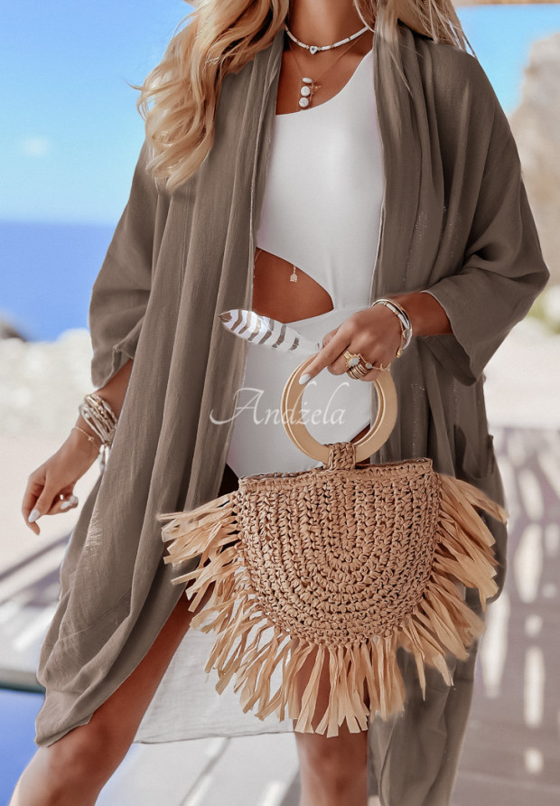 Strandumhang mit Taschen Simply Beautiful Mokkafarben