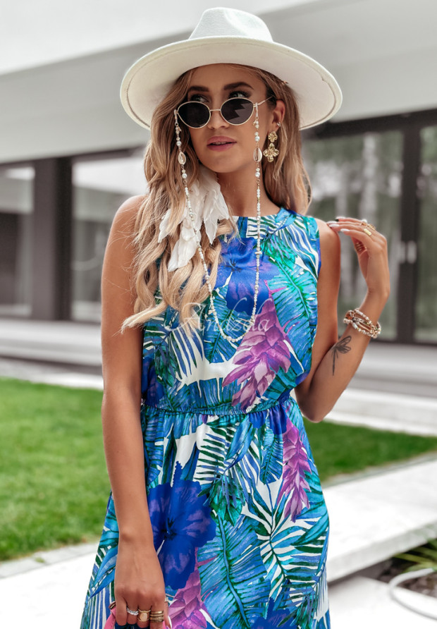 Geblümtes Kleid mit Schlitzen Exotic Summer Blau