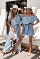 Jeans Bluse Kleid im spanischen Stil Trip To Santorini jasnoniebieska