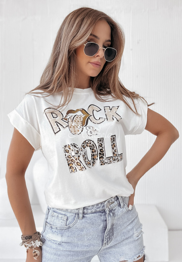 T-Shirt mit Print Rock And Roll Ecru
