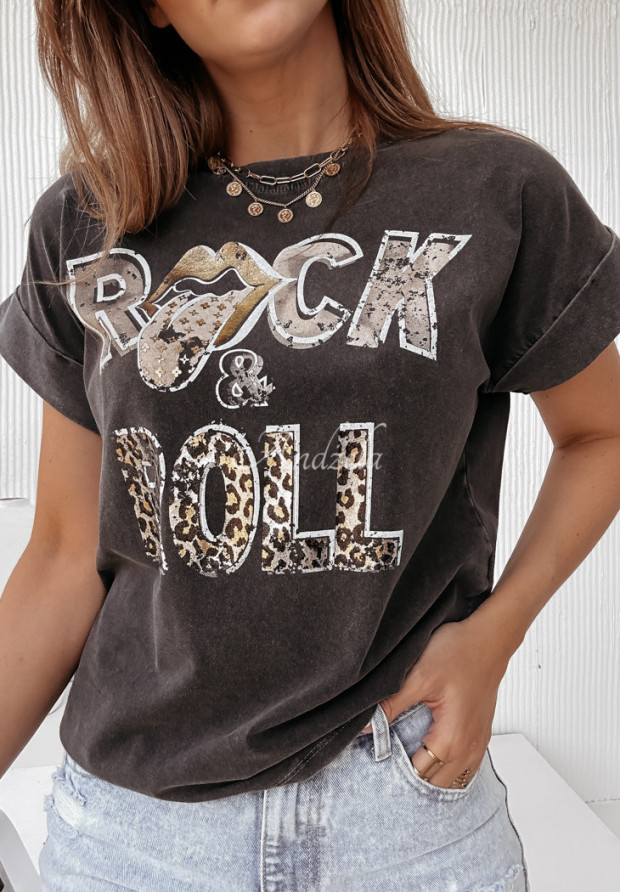 T-Shirt mit Aufdruck Rock And Roll Grau