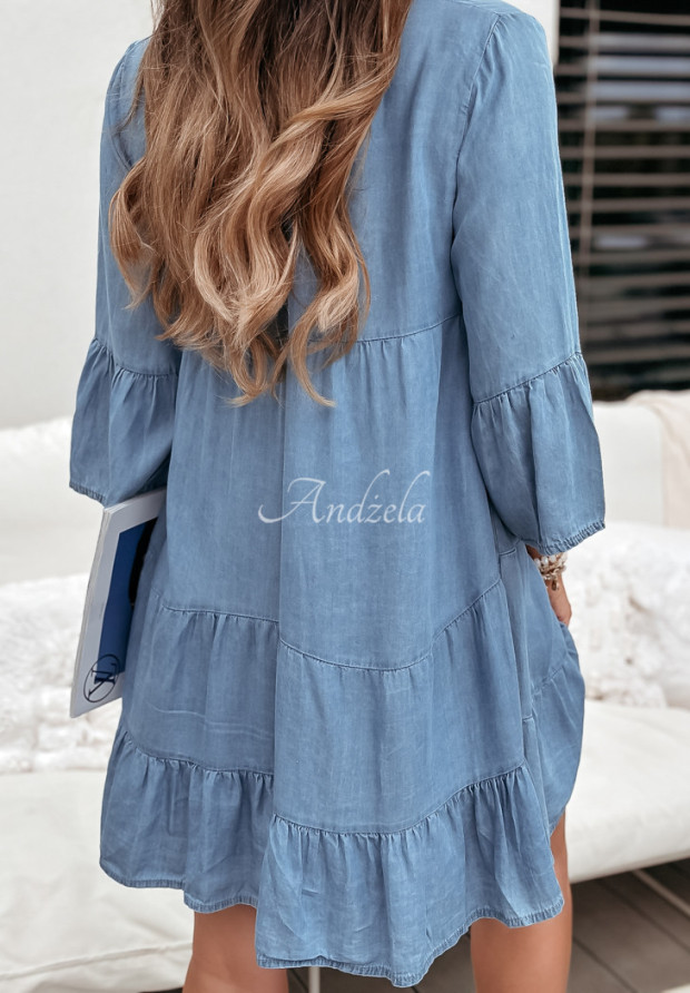 Oversize-Kleid aus Denim mit Rüschen Mamma Mia hellblau