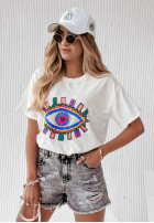 T-Shirt z ozdobną aplikacją Colorful Eye Ecru