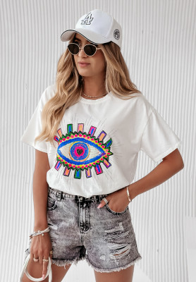 T-Shirt mit dekorativer Applikation Colorful Eye Ecru