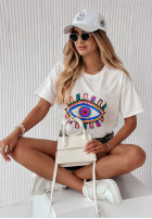 T-Shirt z ozdobną aplikacją Colorful Eye Ecru