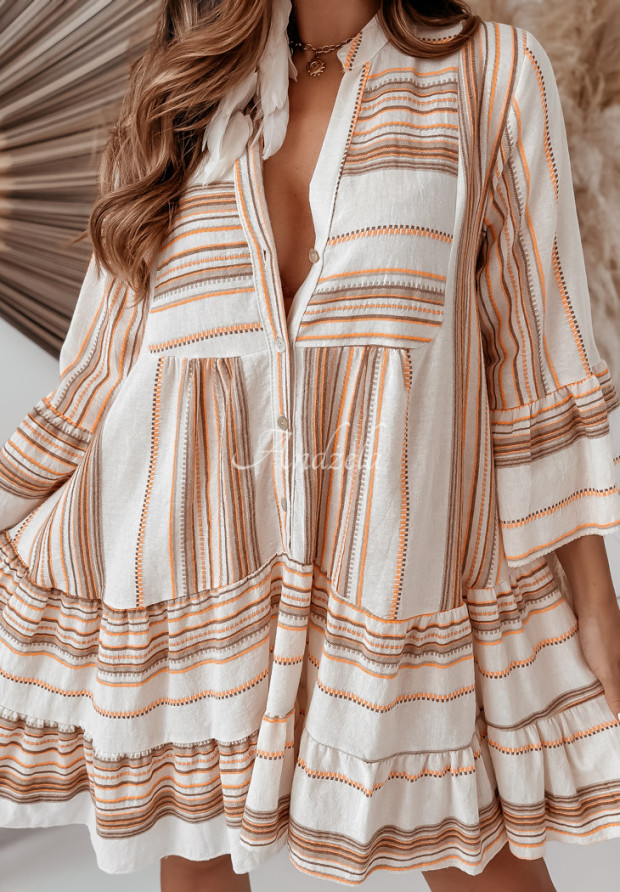 Musselin Kleid mit Rüschen Hello Summer Beige-Orange