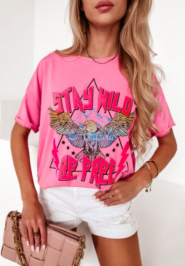 T-Shirt mit Aufdruck Stay Wild Rosa