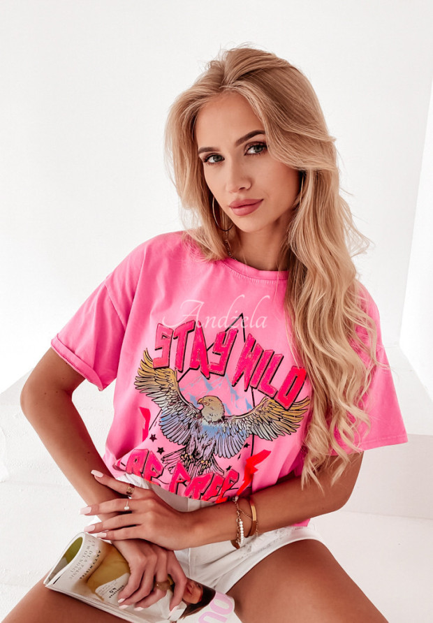 T-Shirt mit Aufdruck Stay Wild Rosa