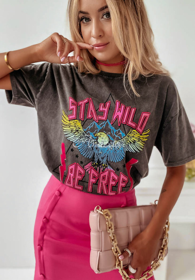 T-Shirt mit Aufdruck Stay Wild Dunklesgrau