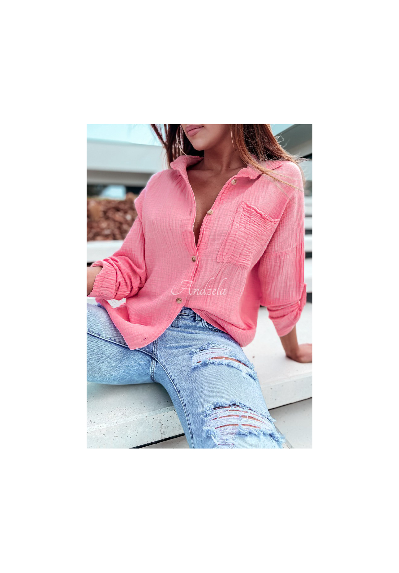 Musselin-Hemdbluse Elisabetta Puderrosa