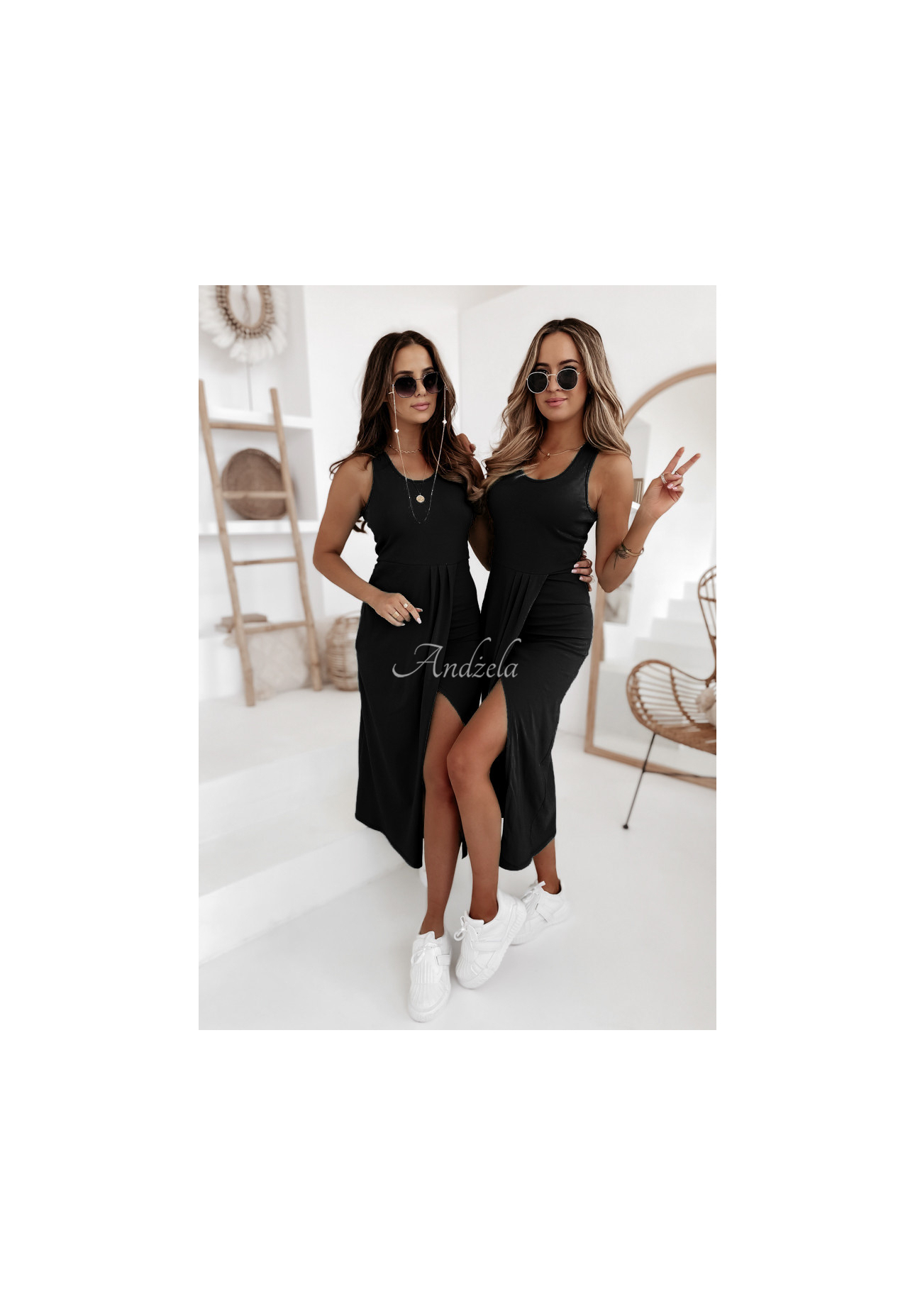 Midikleid mit Schlitz Casilla Schwarz