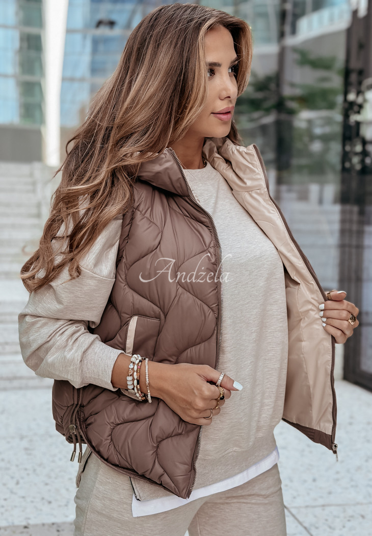 On Rainy Days chocolate quilted hooded vest