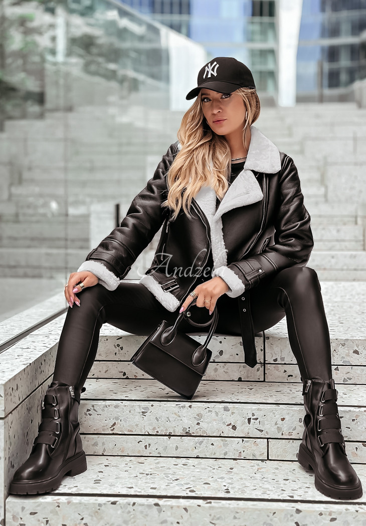 Bikerjacke aus Leder mit Pelz Spice, Spice Baby Schwarz