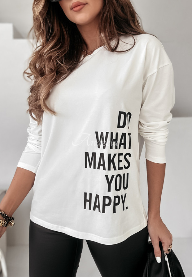 Bluse mit Print Do What Makes You Happy Ecru