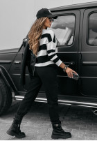 Jumper w paski z dekoltem Autumn Stripes biało- in black