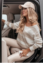 Jumper oversize w paski Carland biało-in beige