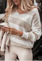 Pullover oversize w paski Carland biało-Beige