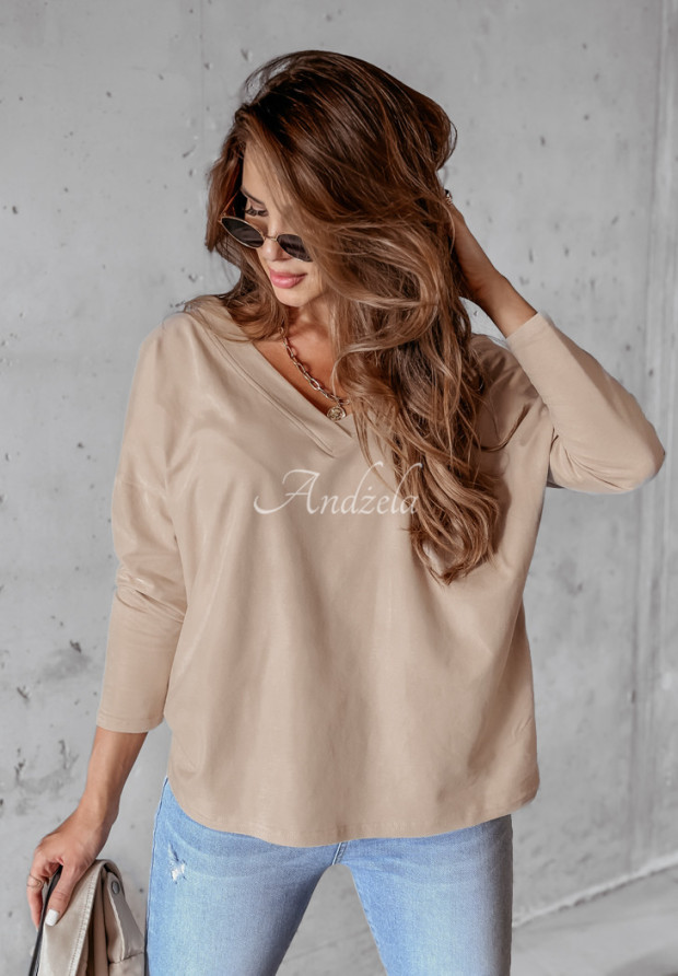 Oversize-Bluse mit Ausschnitt The Base Beige