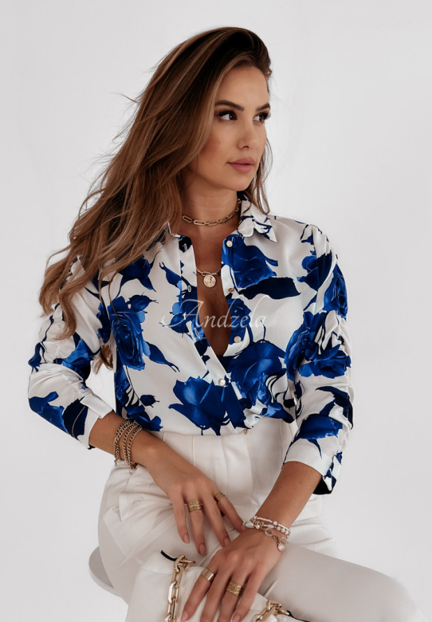 Geblümtes Hemd Rose Rain weiß-blau