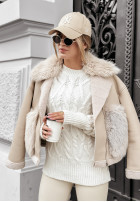 Pullover z ozdobnym splotem Coffee Time Ecru