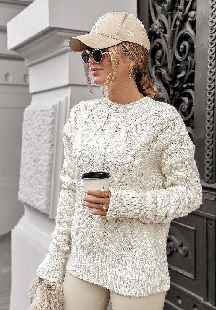 Pullover mit dekorativem Strickmuster Coffee Time Ecru