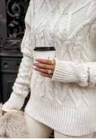 Pullover z ozdobnym splotem Coffee Time Ecru