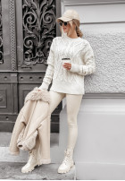 Pullover z ozdobnym splotem Coffee Time Ecru