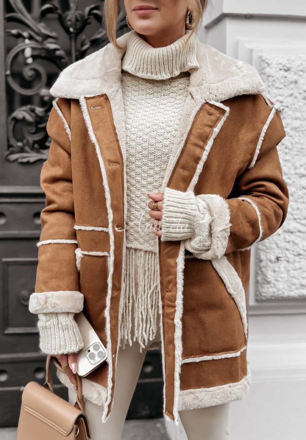Mantel aus Velourslederimitat mit Ferll Icy Elegance Camel