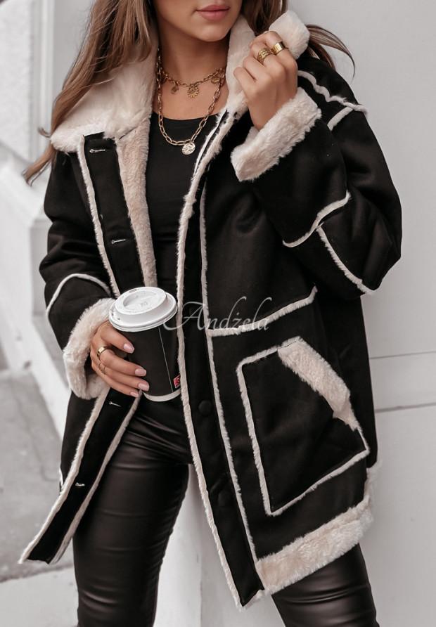 Mantel aus Velourslederimitat mit Ferll Icy Elegance Schwarz