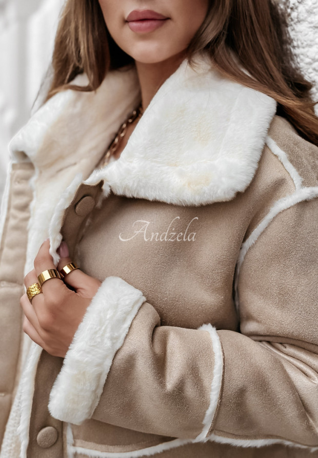 Mantel aus Velourslederimitat mit Ferll Icy Elegance Beige