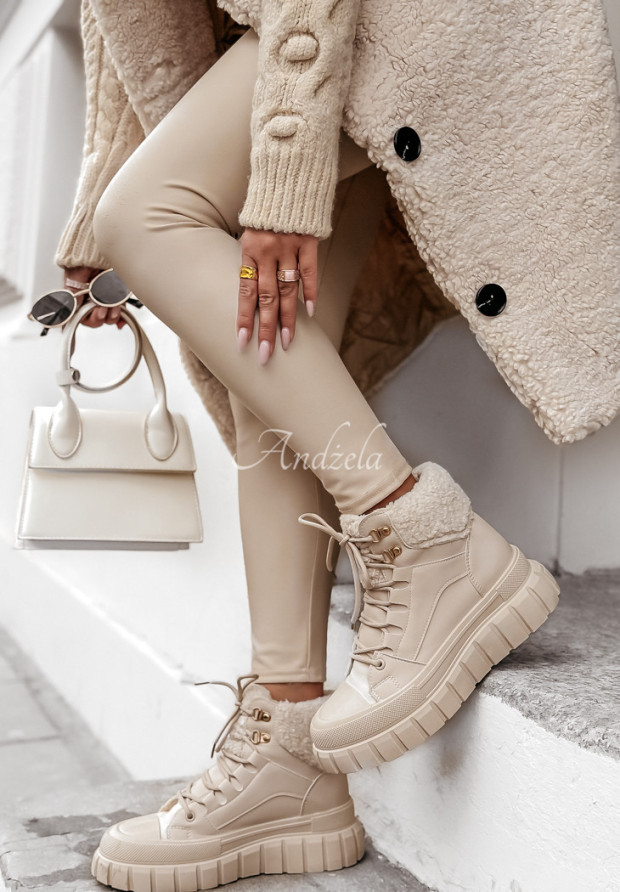 Stiefeletten aus Lederimitat mit Lammfellimitat Heaven Steps Beige